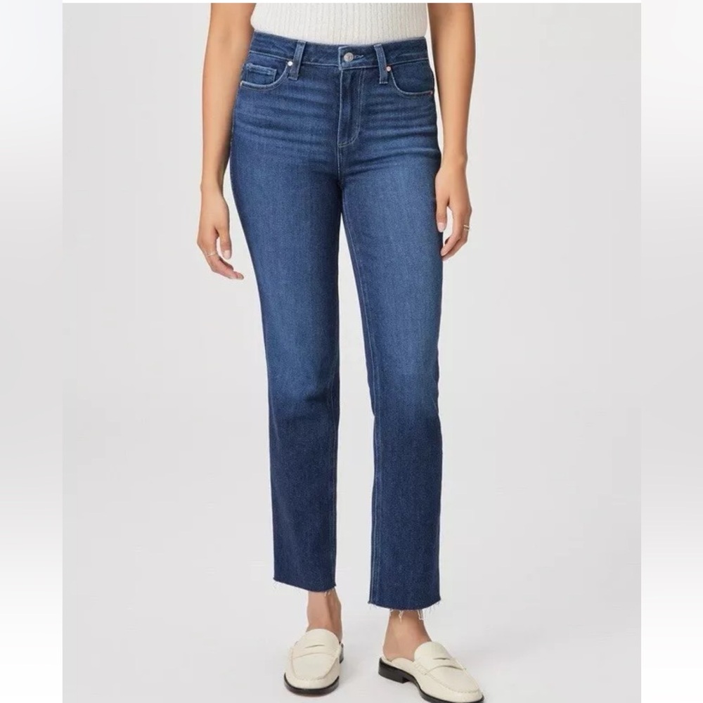 Paige High Rise Cindy Straight Ankle Jeans Preppy Chic Comfy In Blue Size 32